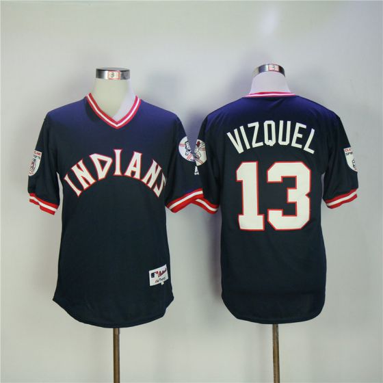 Men Cleveland Indians #13 Vizquel Blue MLB Jerseys->->MLB Jersey